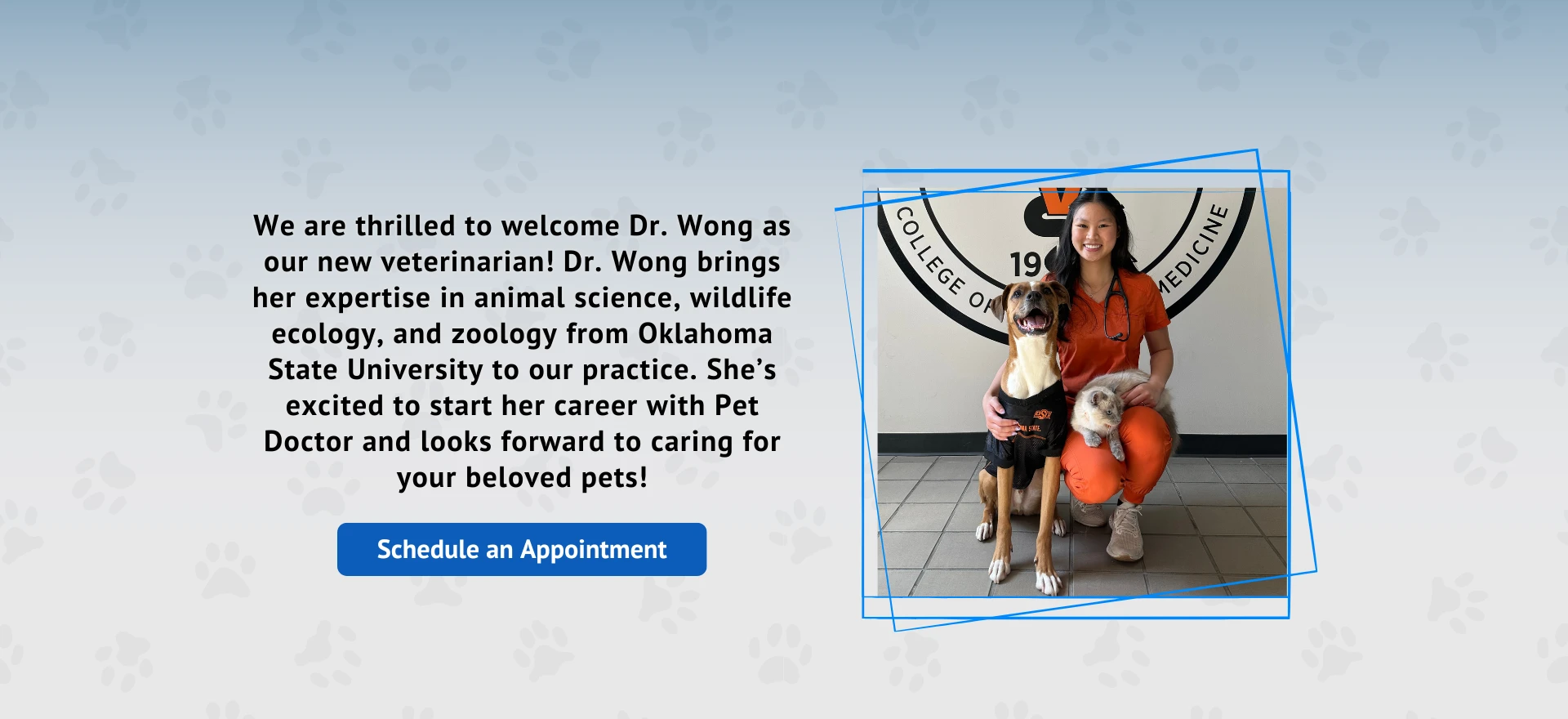 We are thrilled to welcome Dr. Wong as our new veterinarian!